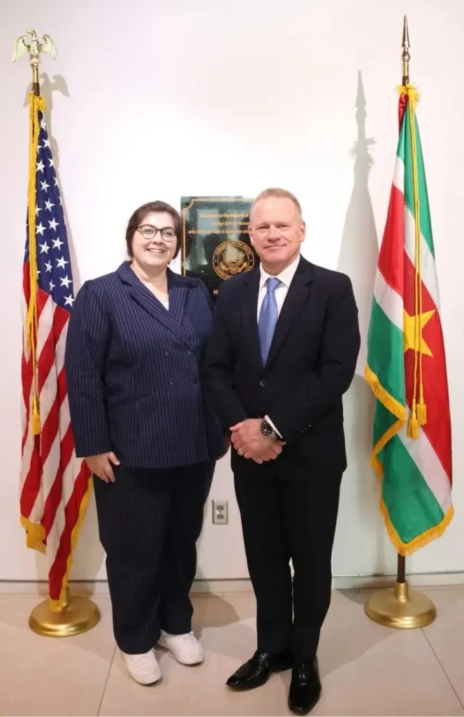 Christa McCrorie, LICSW-S, PIP; CD (DONA) meeting with the U.S. Embassy in Suriname to strengthen vocational training programs that prepare Surinamese workers for high-skilled jobs.
